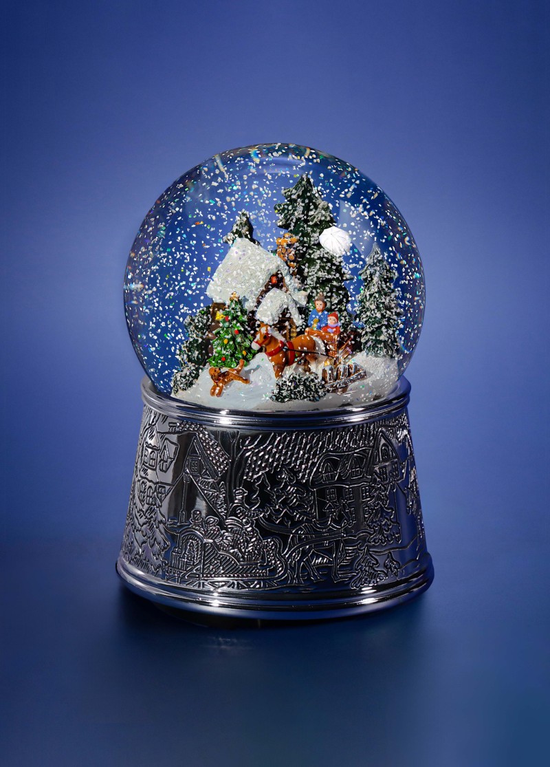 Boule à neige GLASSGLOBE avec rétroéclairage et tempête de neige automatique scintillante Boule à neige GLASSGLOBE avec rétroéclairage et tempête de neige automatique scintillante