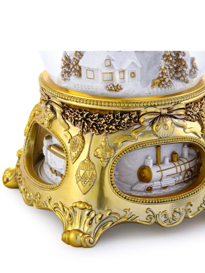 Beeindruckende Schneekugel mit Spieluhr „Goldenes Weihnachtsmärchen“, mit Beleuchtung und automatischem Schneesturm