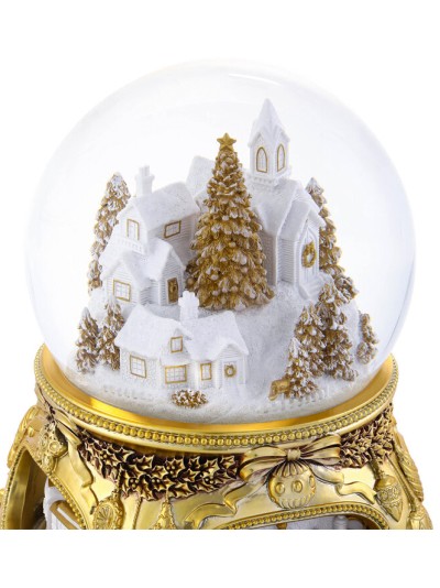 Beeindruckende Schneekugel mit Spieluhr „Goldenes Weihnachtsmärchen“, mit Beleuchtung und automatischem Schneesturm