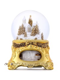 Beeindruckende Schneekugel mit Spieluhr „Goldenes Weihnachtsmärchen“, mit Beleuchtung und automatischem Schneesturm