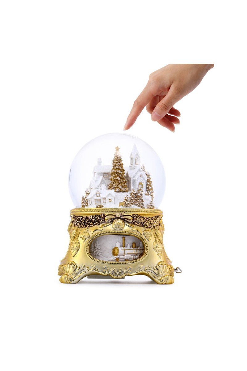 Glamour-Line - 20051 - Boule à Neige - Motif Cerf Blanc Sur Socle Cuivré Doré - Avec Boîte à Musique - Glamour-Line - Hauteur : 14 Cm - Largeur : 10 Cm - Boule à Secouer