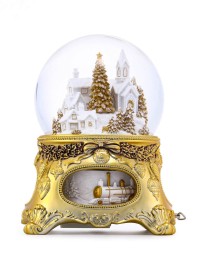 Beeindruckende Schneekugel mit Spieluhr „Goldenes Weihnachtsmärchen“, mit Beleuchtung und automatischem Schneesturm