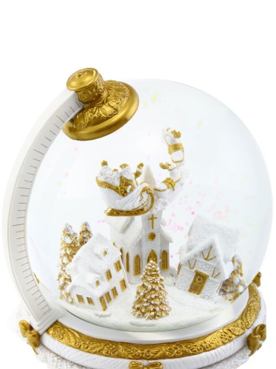 Weihnachtliche Schneekugel in Form einer Weltkugel mit automatischem Schneesturm und Beleuchtung