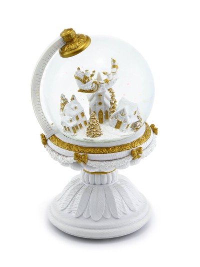 Weihnachtliche Schneekugel in Form einer Weltkugel mit automatischem Schneesturm und Beleuchtung