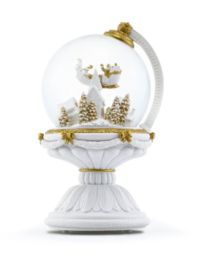 Weihnachtliche Schneekugel in Form einer Weltkugel mit automatischem Schneesturm und Beleuchtung