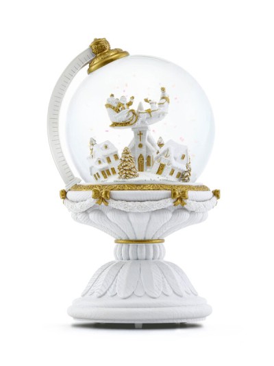 Weihnachtliche Schneekugel in Form einer Weltkugel mit automatischem Schneesturm und Beleuchtung