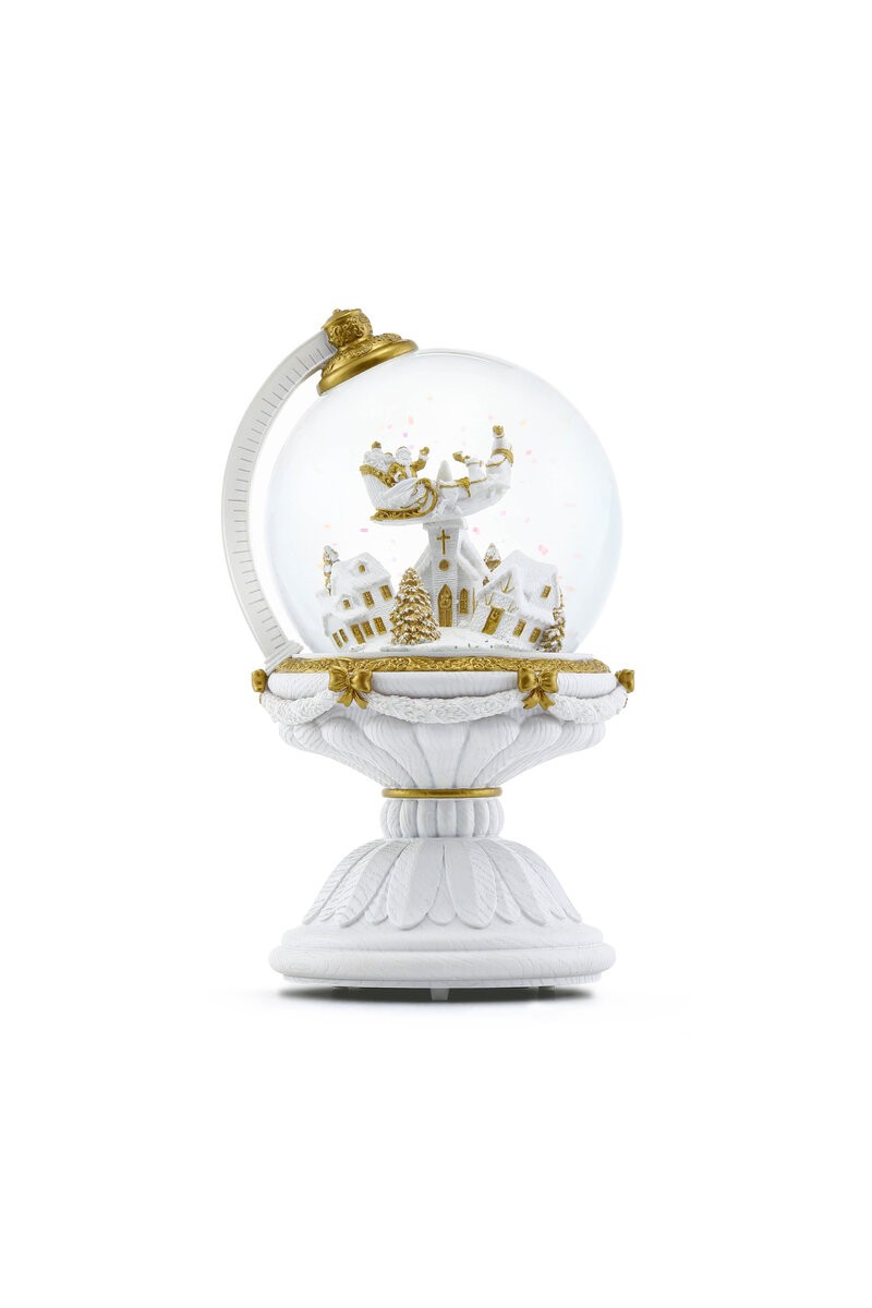Weihnachtliche Schneekugel in Form einer Weltkugel mit automatischem Schneesturm und Beleuchtung