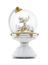 Weihnachtliche Schneekugel in Form einer Weltkugel mit automatischem Schneesturm und Beleuchtung