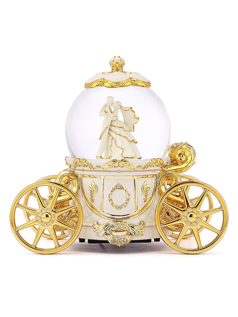 Goldene Schneekugel-Kutsche „Walzer der Liebe“ mit Beleuchtung, Rotation und Spieluhr