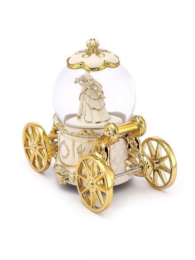 Goldene Schneekugel-Kutsche „Walzer der Liebe“ mit Beleuchtung, Rotation und Spieluhr