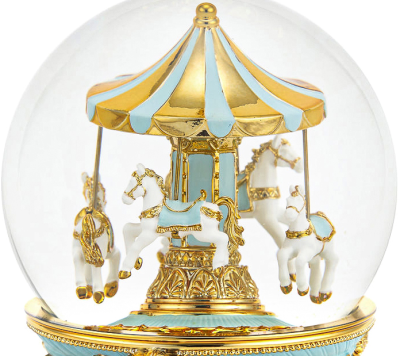 Boule à neige tendance "Carrousel Turquoise" avec cristaux Swarovski.