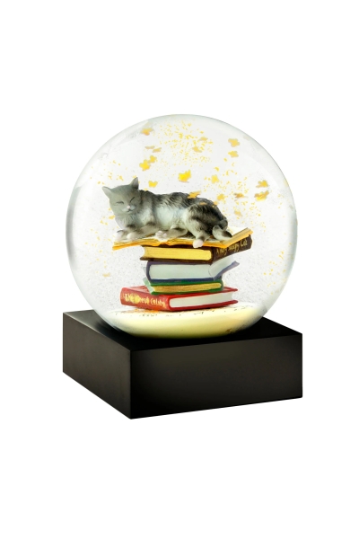 Schneekugel „Intellektueller Kater“ mit Katze, Büchern und literarischen Fantasien