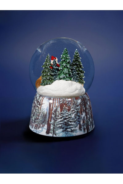 Weihnachts-Schneekugel „Der liebe Weihnachtsmann“ – Schneekugel aus Glas mit Spieluhr und Waldtieren