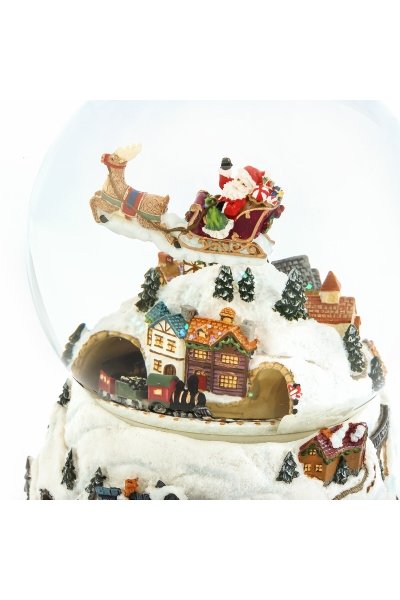 La Grande Boule à Neige « Réveillon de Noël, Le Père Noël est bientôt là ! », Un Petit Train à Vapeur Passant dans Le Village et