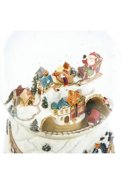 La Grande Boule à Neige « Réveillon de Noël, Le Père Noël est bientôt là ! », Un Petit Train à Vapeur Passant dans Le Village et