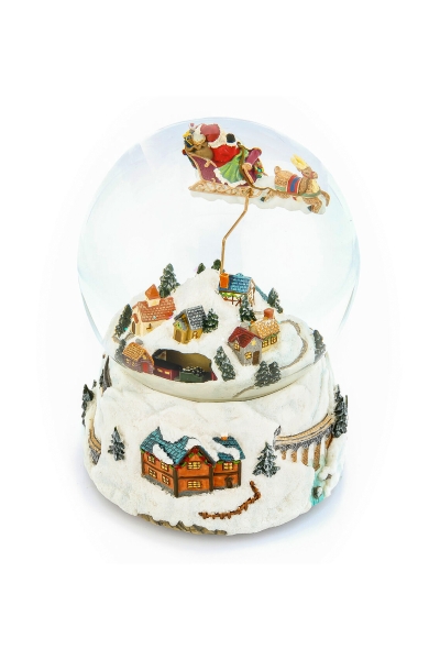 La Grande Boule à Neige « Réveillon de Noël, Le Père Noël est bientôt là ! », Un Petit Train à Vapeur Passant dans Le Village et