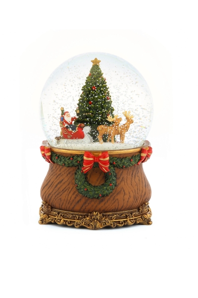 Große klassische Weihnachts-Schneekugel mit Spieluhr, Weihnachtsmann und geschmücktem Tannenbaum