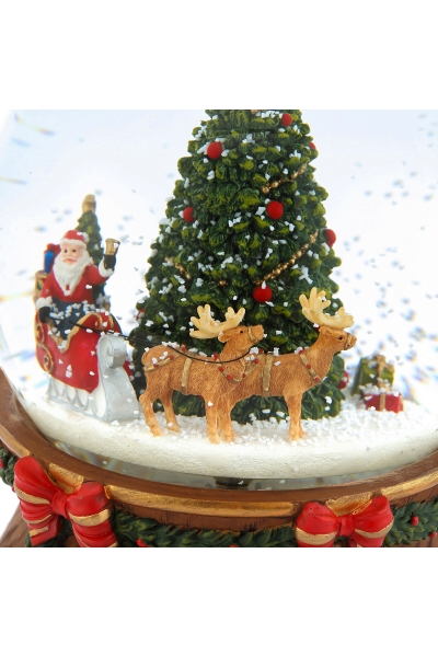 Große klassische Weihnachts-Schneekugel mit Spieluhr, Weihnachtsmann und geschmücktem Tannenbaum
