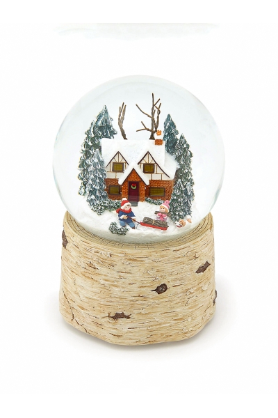 Grande boule à neige de Noël lumineuse avec chalet enneigé et effet de neige automatique