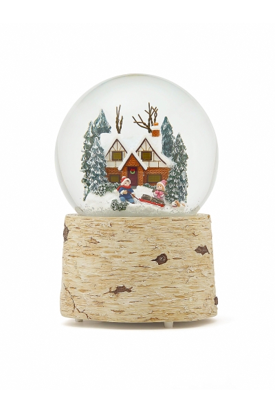 Große beleuchtete Weihnachts-Schneekugel mit verschneitem Chalet und automatischem Schneewirbel