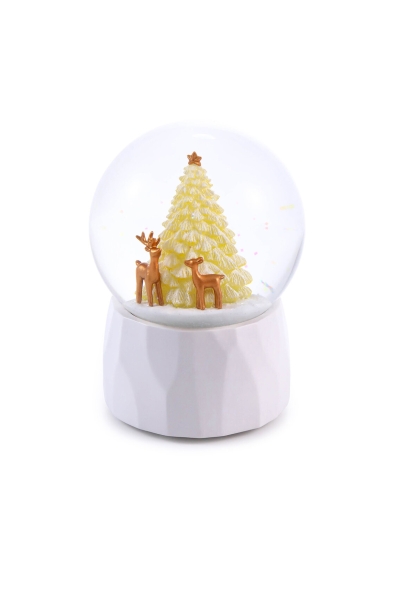 Schneekugel „Goldener Tannenbaum“ – große beleuchtete Weihnachts-Schneekugel mit Spieluhr im modernen Design | GLASSGLOBE