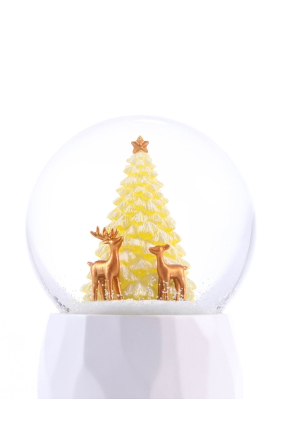 Schneekugel „Goldener Tannenbaum“ – große beleuchtete Weihnachts-Schneekugel mit Spieluhr im modernen Design | GLASSGLOBE