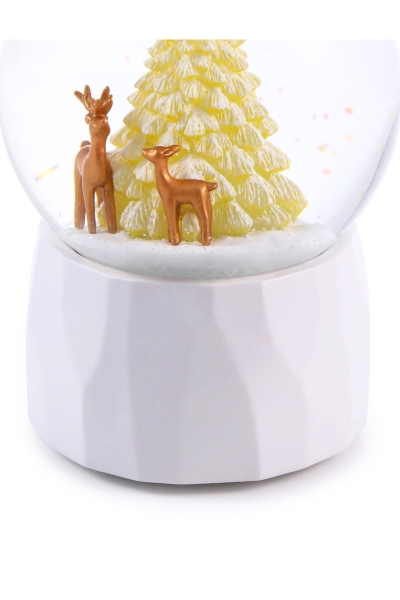 Schneekugel „Goldener Tannenbaum“ – große beleuchtete Weihnachts-Schneekugel mit Spieluhr im modernen Design | GLASSGLOBE