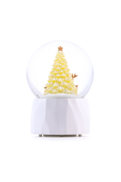 Sapin doré – grande boule à neige de Noël lumineuse et musicale au design moderne - GLASSGLOBE