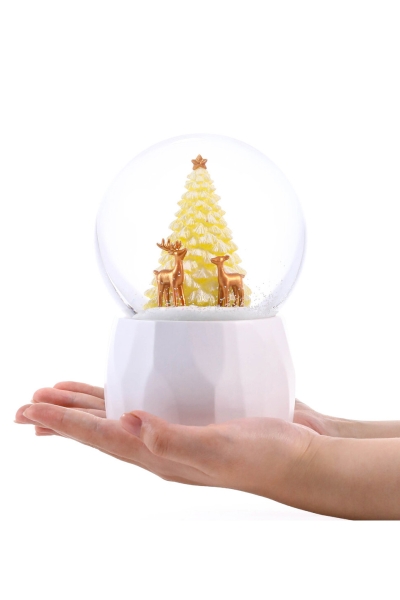 Sapin doré – grande boule à neige de Noël lumineuse et musicale au design moderne - GLASSGLOBE