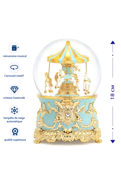 Boule à neige tendance "Carrousel Turquoise" avec cristaux Swarovski.