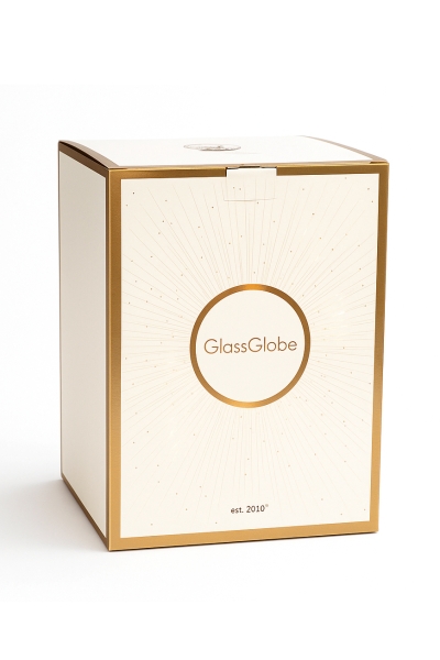 Schneekugel „Goldener Tannenbaum“ – große beleuchtete Weihnachts-Schneekugel mit Spieluhr im modernen Design | GLASSGLOBE