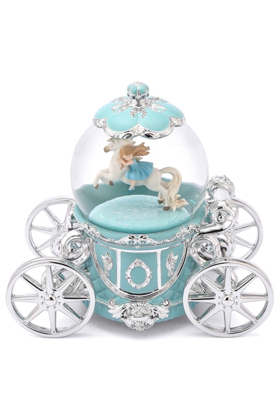 Boule à neige avec carrosse de princesse, mélodie "La vie en rose", éclairage et rotation