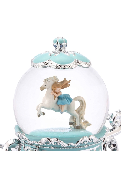 Boule à neige avec carrosse de princesse, mélodie "La vie en rose", éclairage et rotation