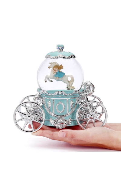Boule à neige avec carrosse de princesse, mélodie "La vie en rose", éclairage et rotation