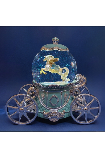 Boule à neige avec carrosse de princesse, mélodie "La vie en rose", éclairage et rotation