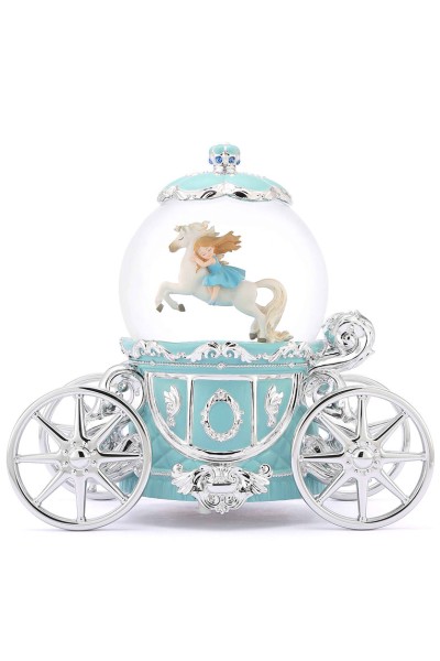 Schneekugel mit Prinzessinnenkutsche, Melodie „La vie en rose“, Beleuchtung und Rotation