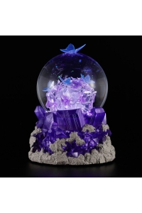 Dekorative Schneekugel Veilchen mit Musik, Licht, Schmetterlingen und violetten Kristallen